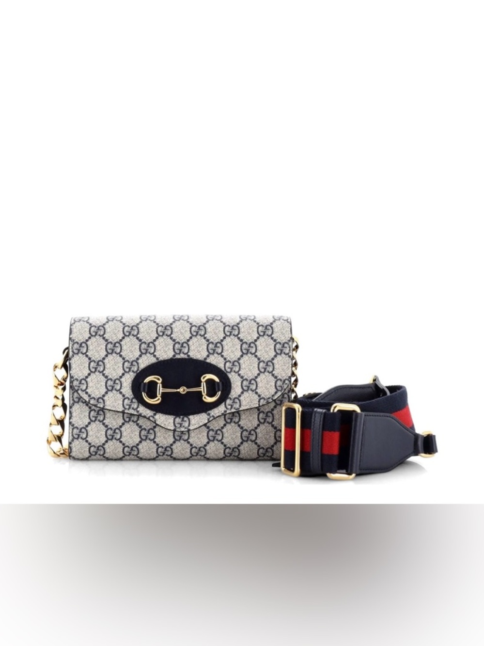 Gucci Navy GG Canvas Crossbody with Gold Horsebit